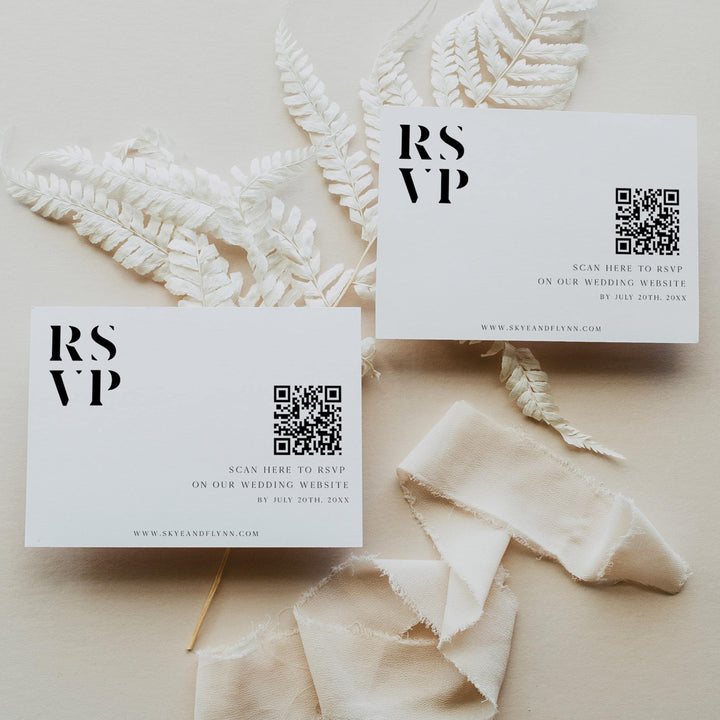 editable QR code RSVP wedding card, printable QR code wedding card, editable wedding invitation suite, editable wedding stationery, printable wedding stationery, modern wedding items, wedding save the dates