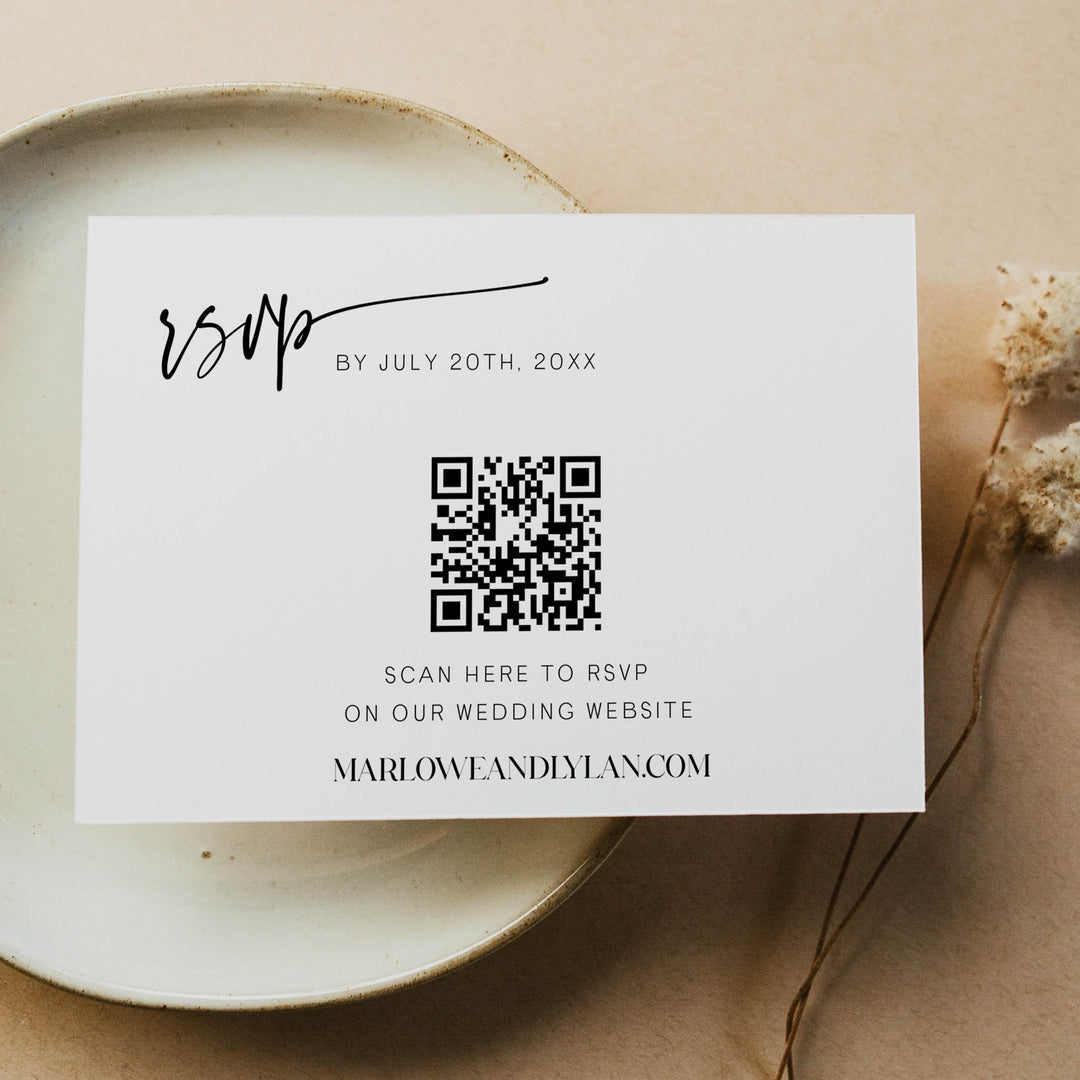 editable QR RSVP card, printable QR RSVP card, Simple modern wedding invitation suite, editable wedding stationery, printable wedding stationery, modern wedding items, wedding save the dates