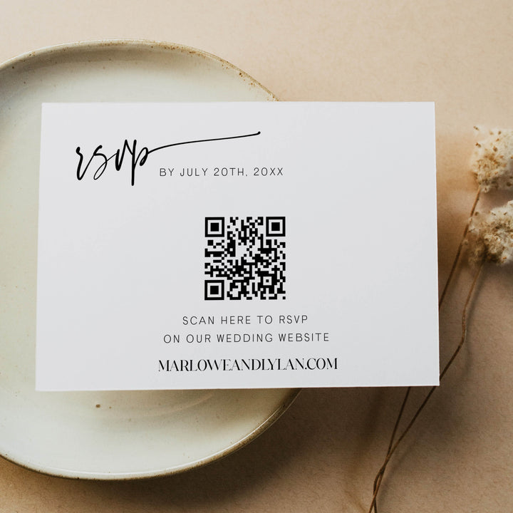 editable QR RSVP card, printable QR RSVP card, Simple modern wedding invitation suite, editable wedding stationery, printable wedding stationery, modern wedding items, wedding save the dates