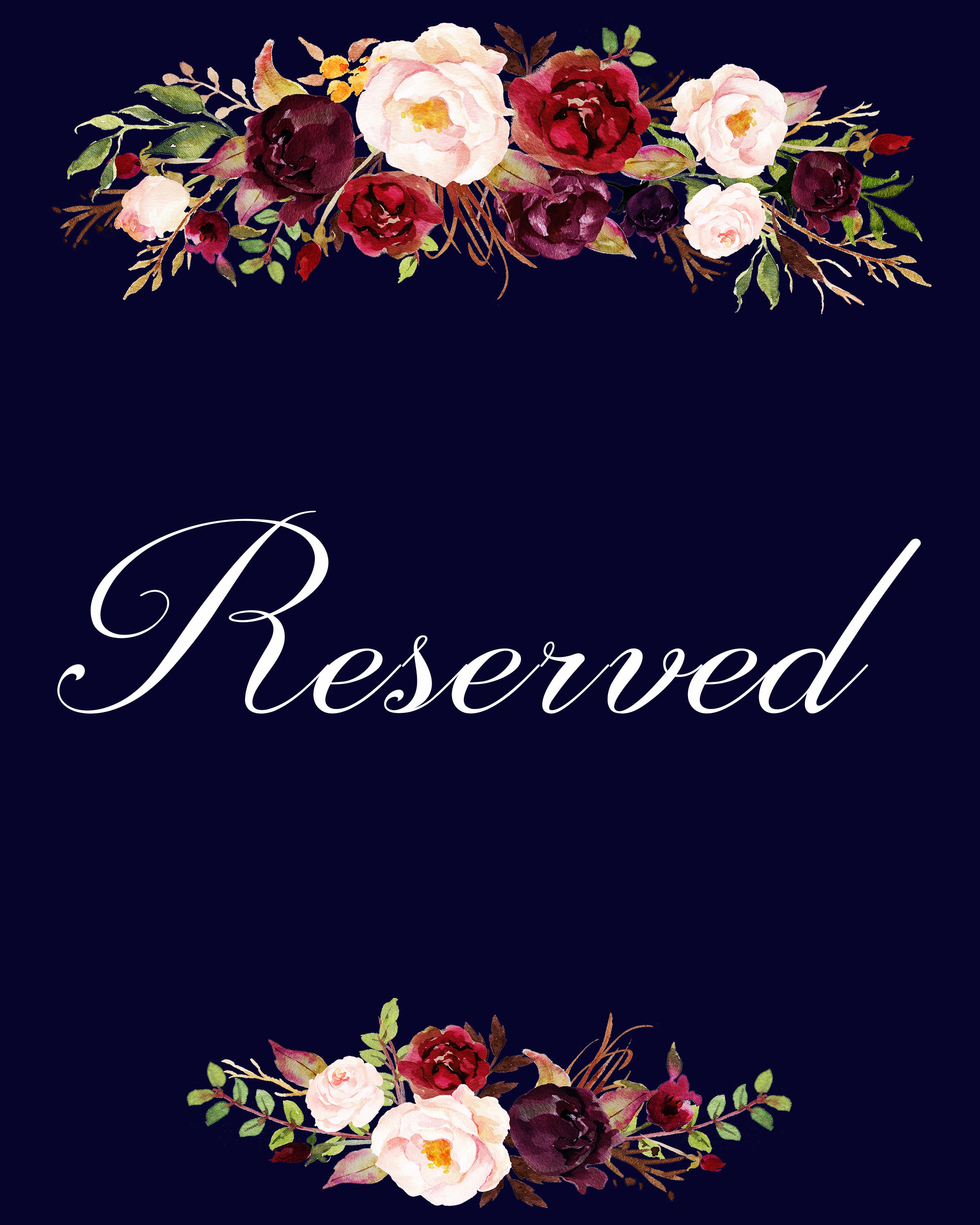 Reserved burgundy marsala wedding sign