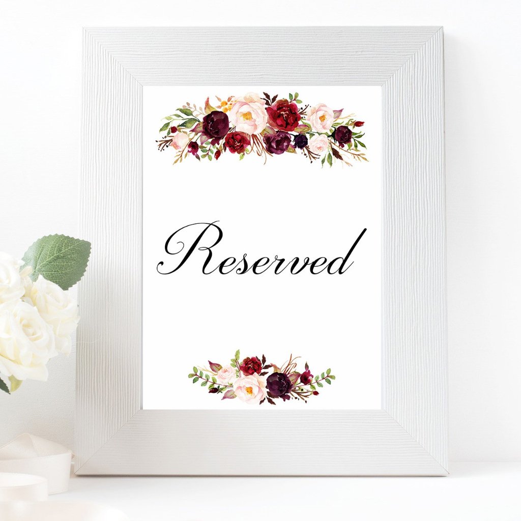 Reserved burgundy marsala wedding sign printable