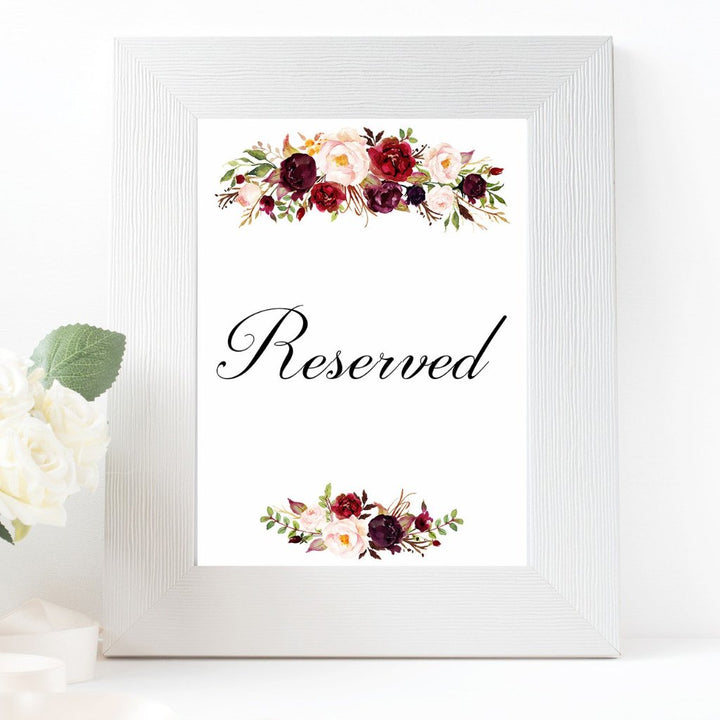 Reserved burgundy marsala wedding sign printable
