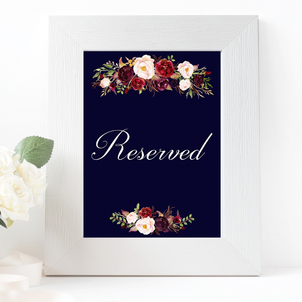 Reserved burgundy marsala wedding sign printable
