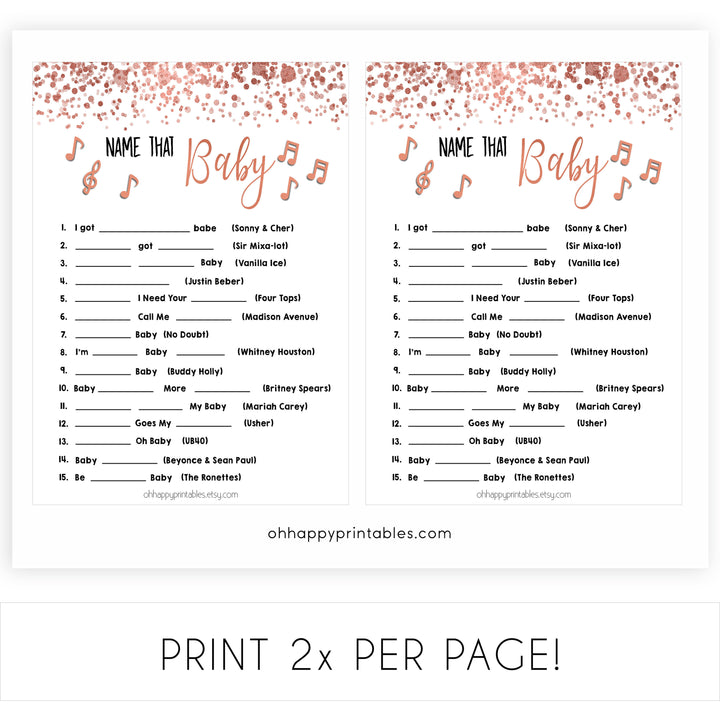 Rose Gold Name That Song Baby, Baby Song Games, Guess the Song Game, Rose Gold Baby Shower, Name that Baby, Musical Baby Games, Printable baby shower games, fun baby shower games, popular baby shower games