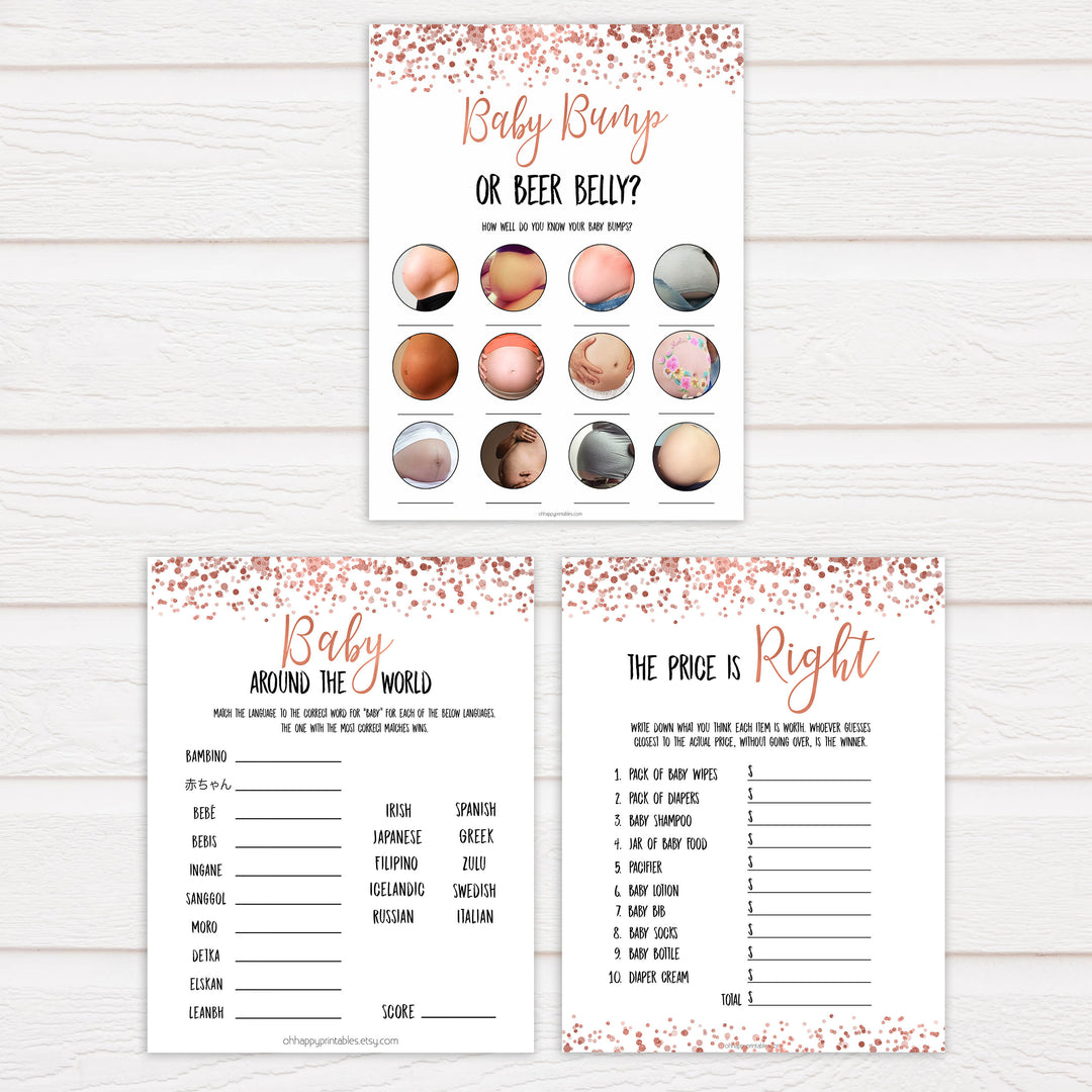 Rose Gold Baby Shower Games Pack, 7 Baby Shower Games Bundle, Printable Baby Shower Games, Rose Gold Baby Shower Ideas, Baby Shower, printable baby shower games, fun baby shower games, popular baby shower games