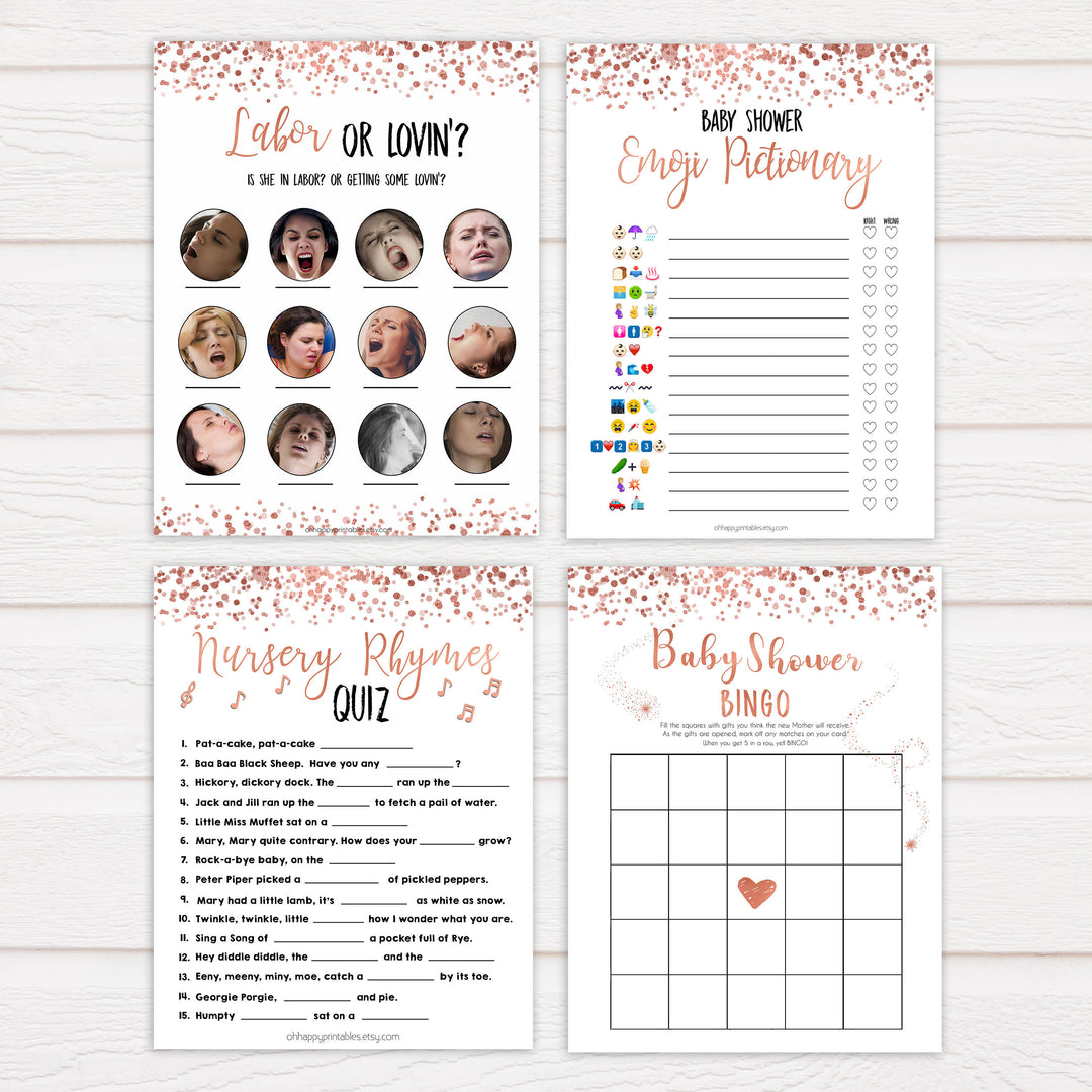 Rose Gold Baby Shower Games Pack, 7 Baby Shower Games Bundle, Printable Baby Shower Games, Rose Gold Baby Shower Ideas, Baby Shower, printable baby shower games, fun baby shower games, popular baby shower games