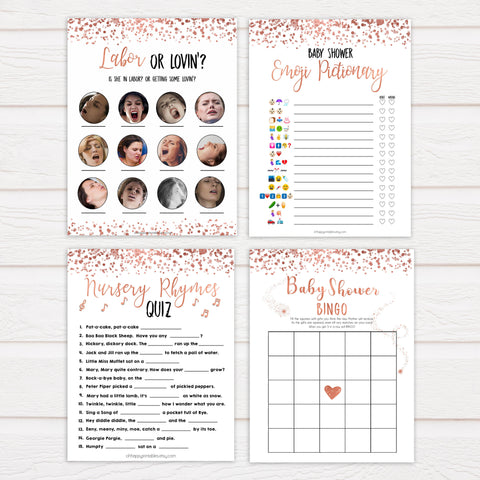 Rose Gold Baby Shower Games Pack, 7 Baby Shower Games Bundle, Printable Baby Shower Games, Rose Gold Baby Shower Ideas, Baby Shower, printable baby shower games, fun baby shower games, popular baby shower games