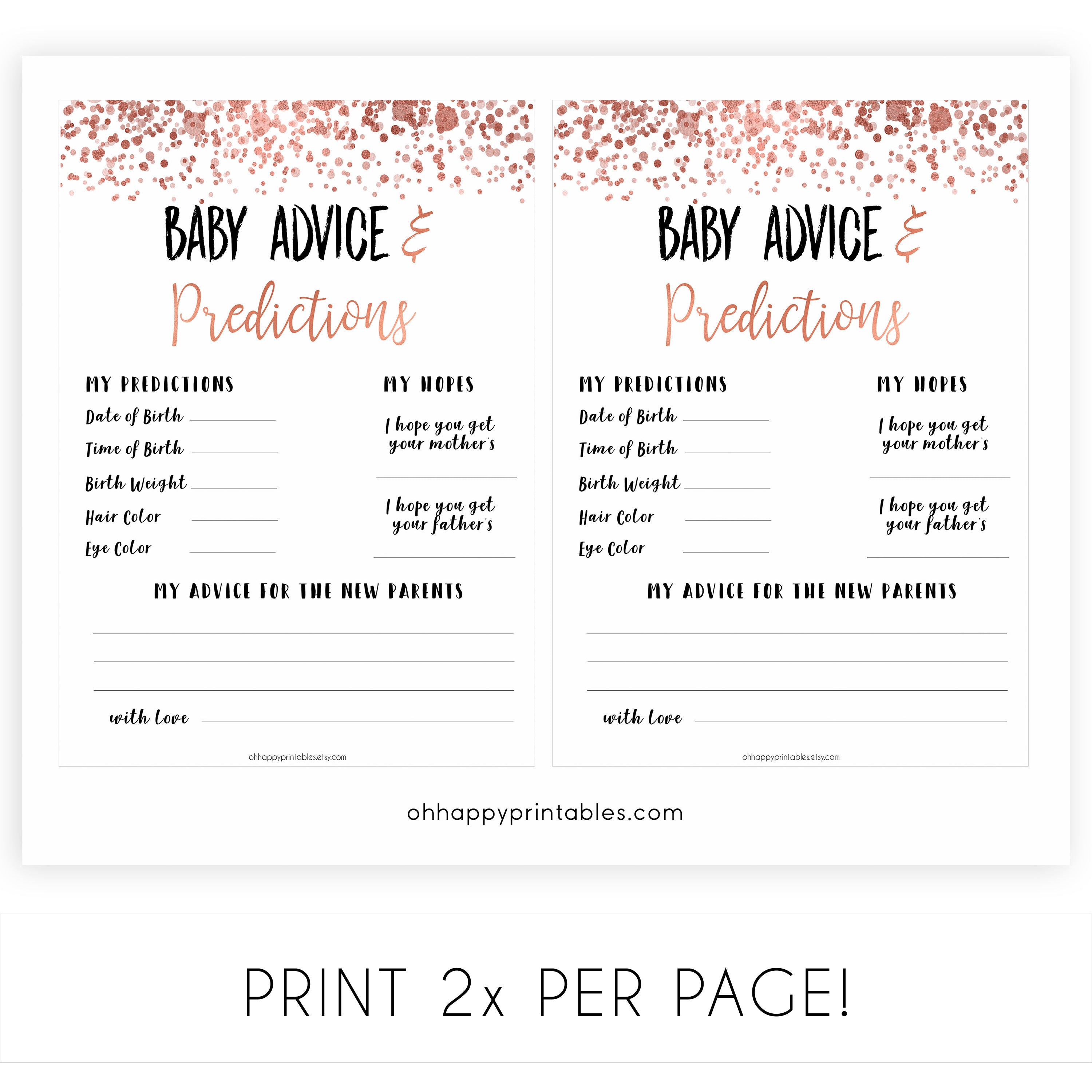 New Baby Advice & Predictions Card - Rose Gold Baby Shower Games –  OhHappyPrintables