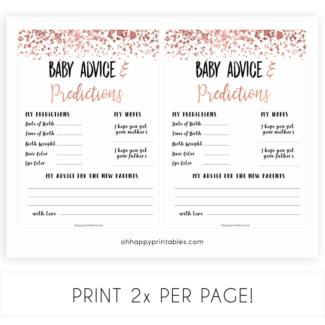 Rose Gold Baby Advice & Predictions, Advice for New Parents, Baby Advice Printable, Rose Gold Baby Shower, New Baby Predictions, printable baby shower games, fun baby shower games, popular baby shower games