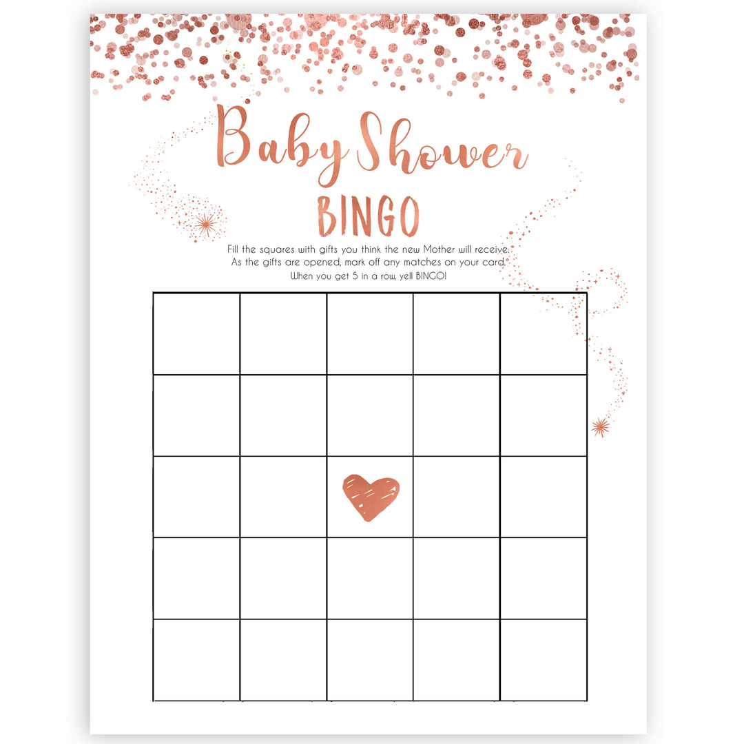 rose gold baby baby shower bingo game, printable baby shower games, fun baby games, rose gold baby games, popular baby games