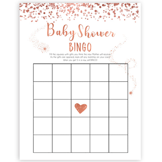 rose gold baby baby shower bingo game, printable baby shower games, fun baby games, rose gold baby games, popular baby games
