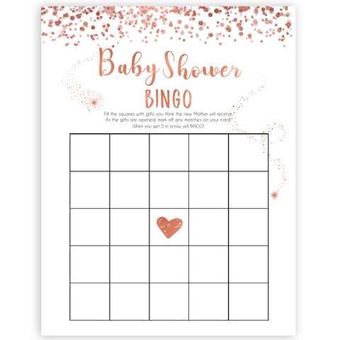 rose gold baby baby shower bingo game, printable baby shower games, fun baby games, rose gold baby games, popular baby games