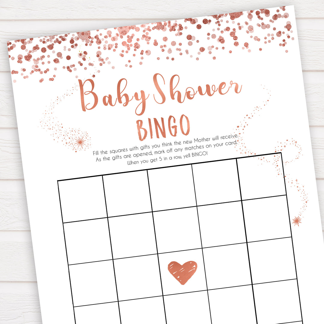 rose gold baby baby shower bingo game, printable baby shower games, fun baby games, rose gold baby games, popular baby games