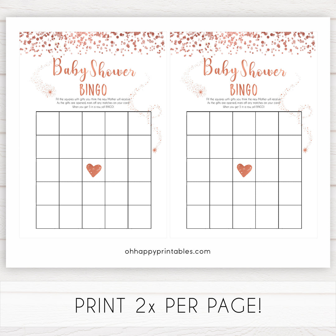 rose gold baby baby shower bingo game, printable baby shower games, fun baby games, rose gold baby games, popular baby games