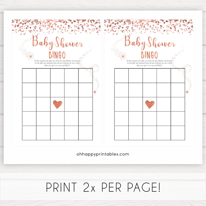 rose gold baby baby shower bingo game, printable baby shower games, fun baby games, rose gold baby games, popular baby games