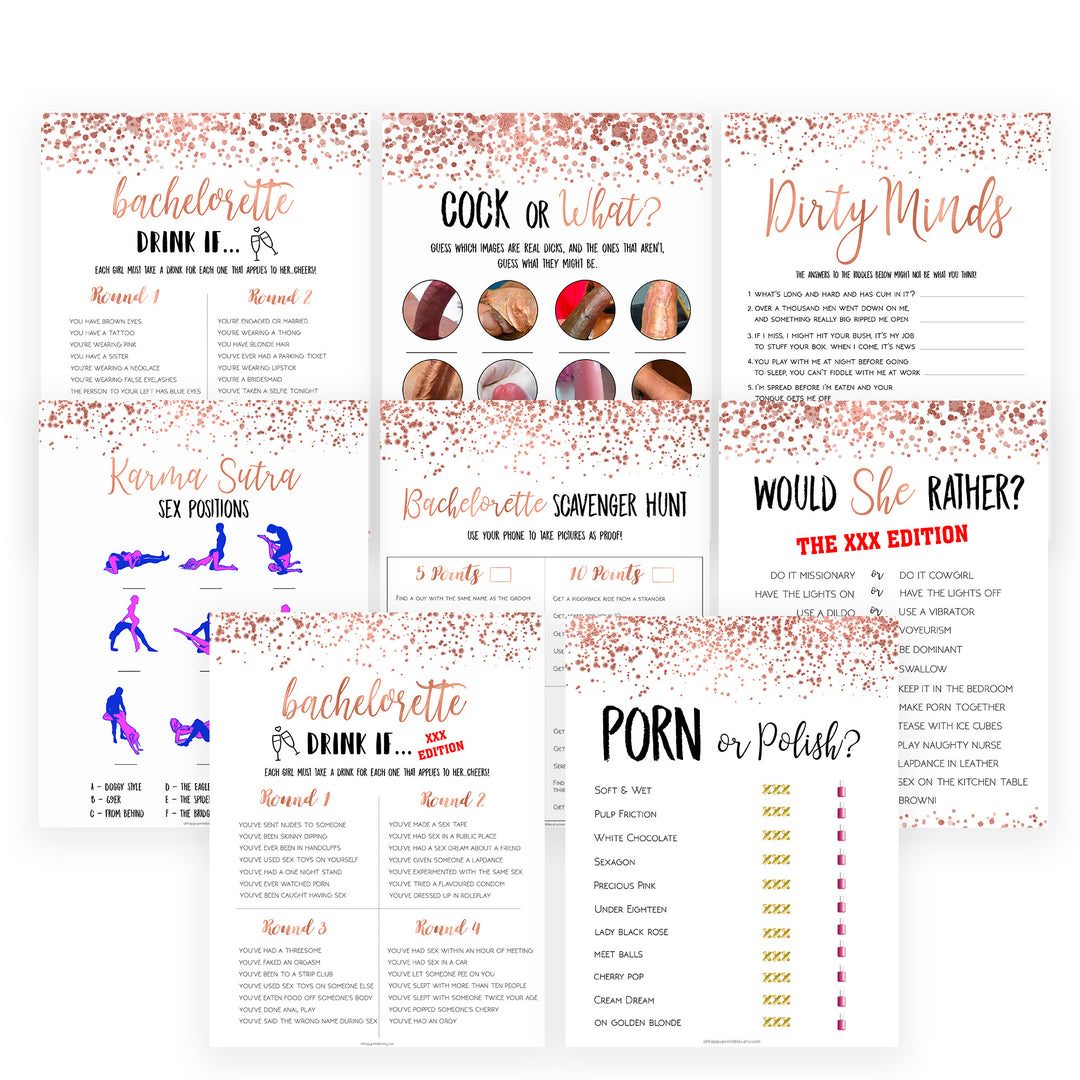 bachelorette party games, 8 adult games, fun bridal games, dirty bachelorette games, naughty bridal shower games, cock or what, porn or polish, top bachelorette games