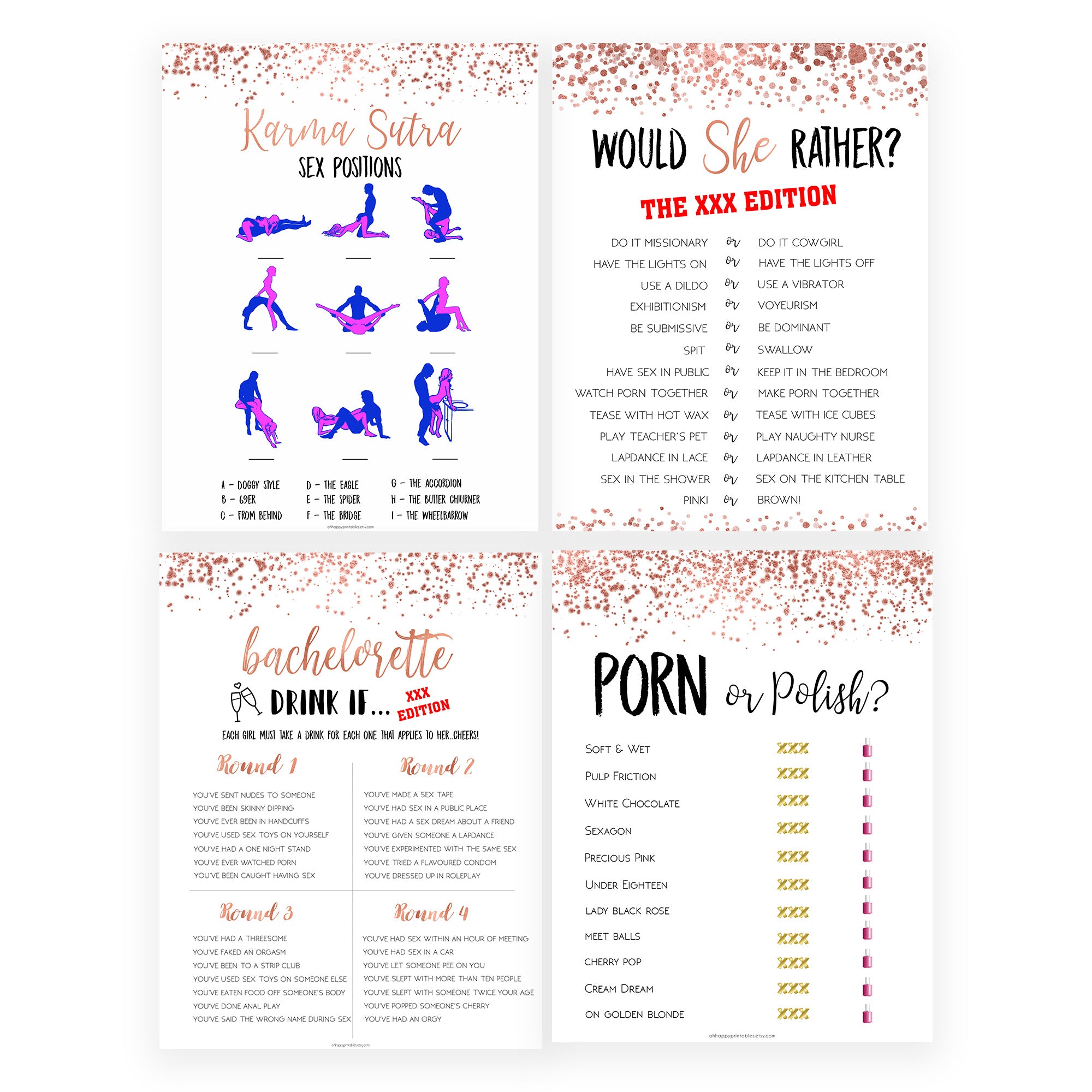 bachelorette party games, 8 adult games, fun bridal games, dirty bachelorette games, naughty bridal shower games, cock or what, porn or polish, top bachelorette games