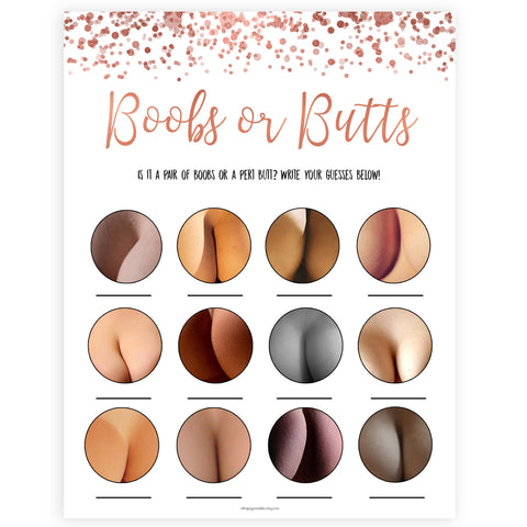 Rose Gold Boobs or Butts Game, Printable Baby Shower Games, Boobs or Butts Game, Baby Shower Games, Gold Boobs Baby Game, Fun Baby Games, fun baby shower games, popular baby shower games