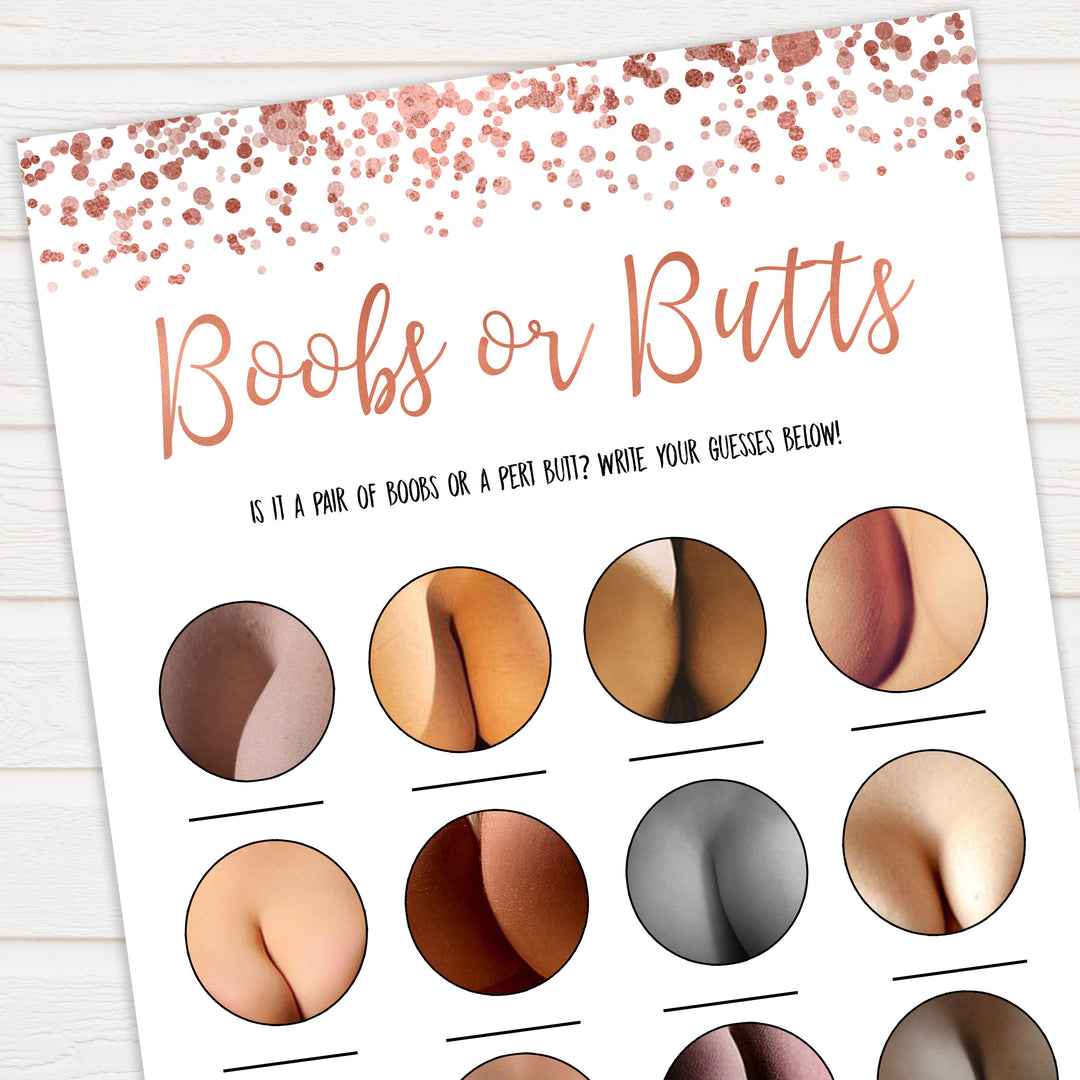 Rose Gold Boobs or Butts Game, Printable Baby Shower Games, Boobs or Butts Game, Baby Shower Games, Gold Boobs Baby Game, Fun Baby Games, fun baby shower games, popular baby shower games