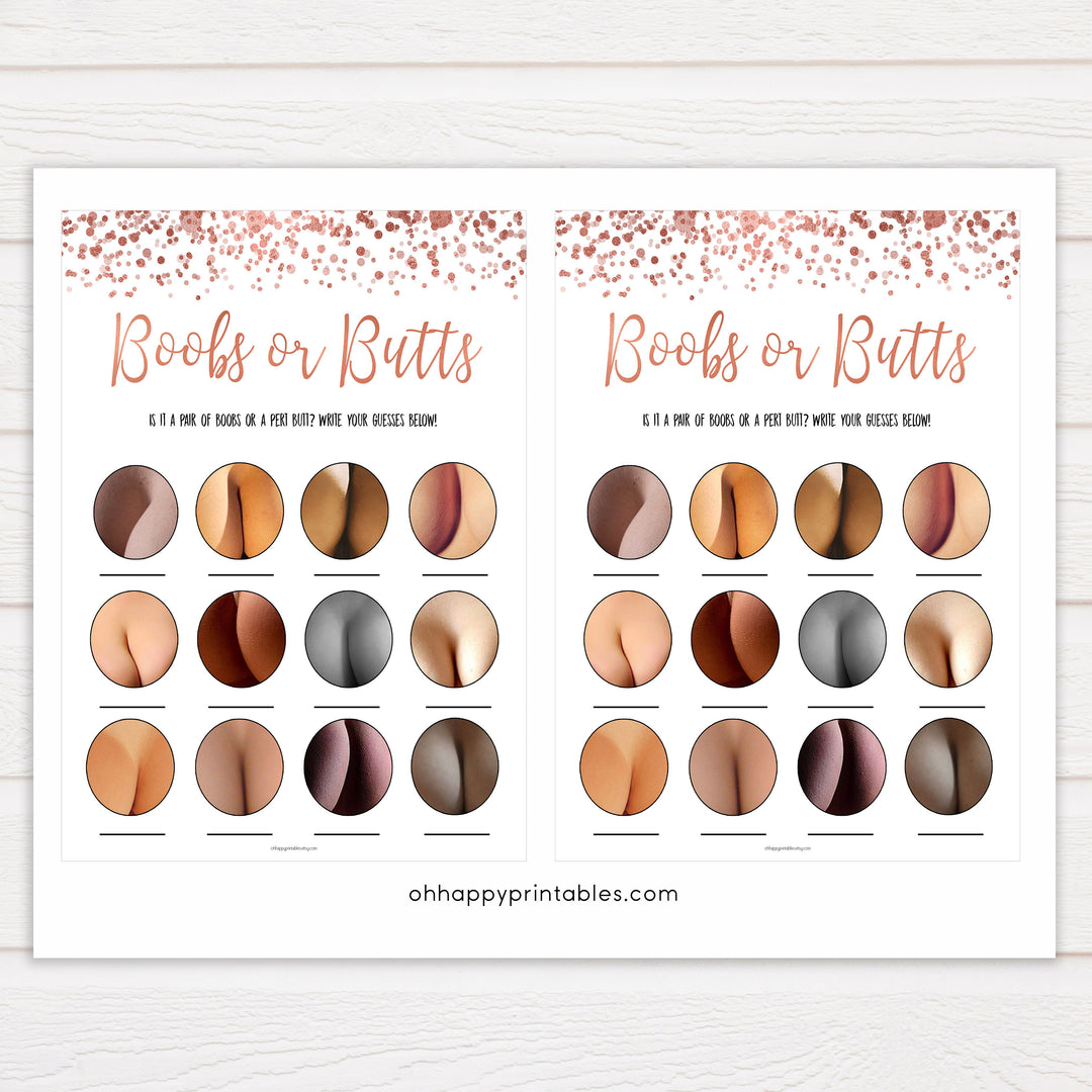 Rose Gold Boobs or Butts Game, Printable Baby Shower Games, Boobs or Butts Game, Baby Shower Games, Gold Boobs Baby Game, Fun Baby Games, fun baby shower games, popular baby shower games