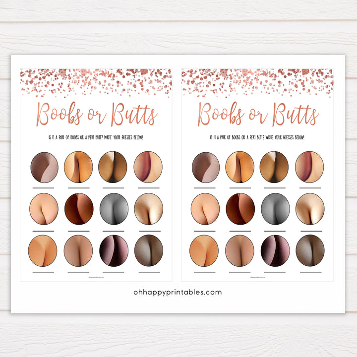 Rose Gold Boobs or Butts Game, Printable Baby Shower Games, Boobs or Butts Game, Baby Shower Games, Gold Boobs Baby Game, Fun Baby Games, fun baby shower games, popular baby shower games