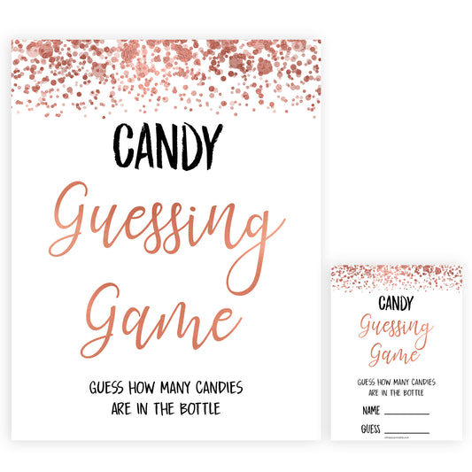 Rose Gold Candy Guessing Game, Rose Gold Candy Guessing Game, Candy Game, Rose Gold Candies in A Jar Game, Printable Baby Shower Games, fun baby shower games, popular baby shower games