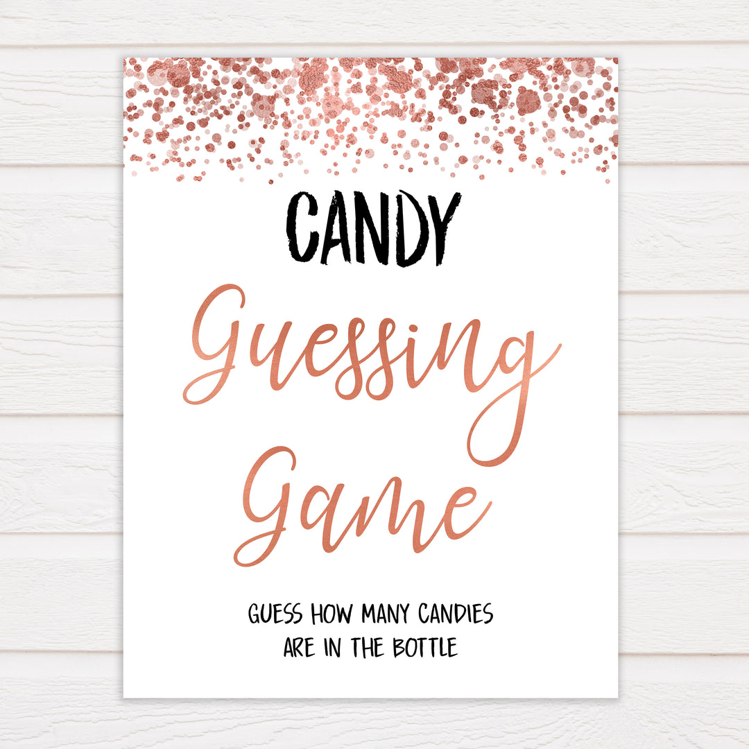Rose Gold Candy Guessing Game, Rose Gold Candy Guessing Game, Candy Game, Rose Gold Candies in A Jar Game, Printable Baby Shower Games, fun baby shower games, popular baby shower games