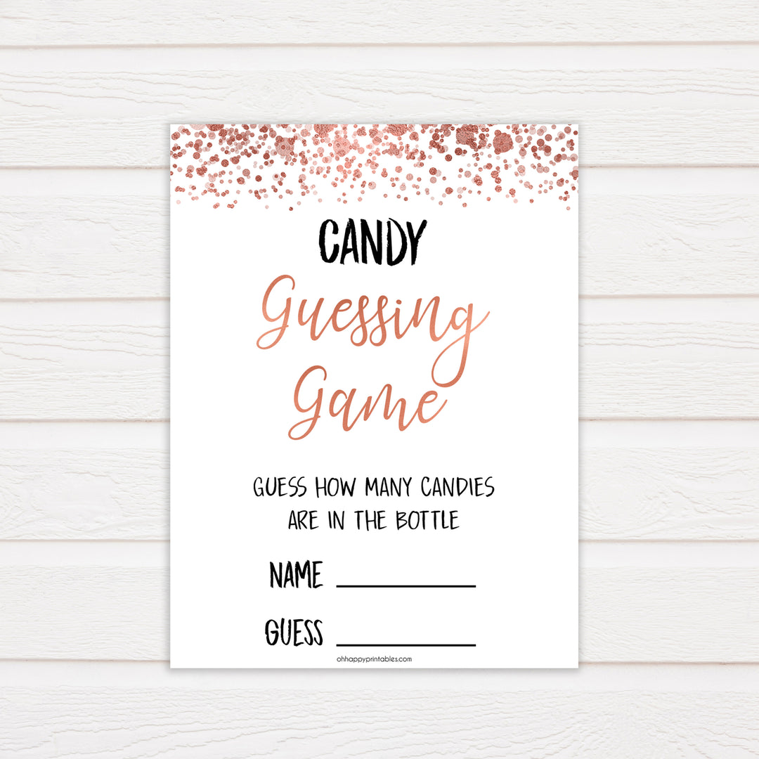 Rose Gold Candy Guessing Game, Rose Gold Candy Guessing Game, Candy Game, Rose Gold Candies in A Jar Game, Printable Baby Shower Games, fun baby shower games, popular baby shower games