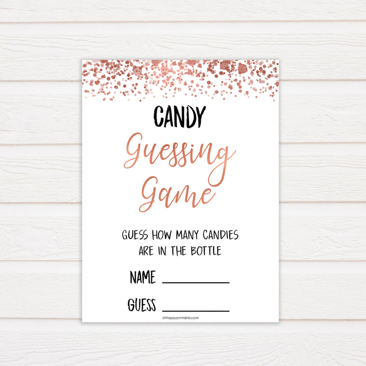 Rose Gold Candy Guessing Game, Rose Gold Candy Guessing Game, Candy Game, Rose Gold Candies in A Jar Game, Printable Baby Shower Games, fun baby shower games, popular baby shower games