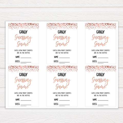 Rose Gold Candy Guessing Game, Rose Gold Candy Guessing Game, Candy Game, Rose Gold Candies in A Jar Game, Printable Baby Shower Games, fun baby shower games, popular baby shower games