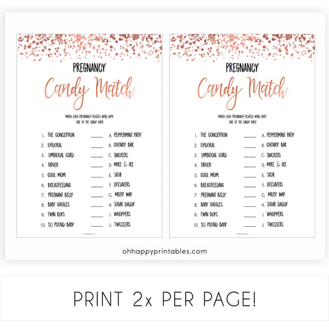 Rose Gold Pregnancy Candy Match Game, Printable Baby Shower Games, Candy Match Baby Game, Rose Baby Shower Games, Pregnancy Candy Match, printable baby shower games, fun baby shower games, popular baby shower games