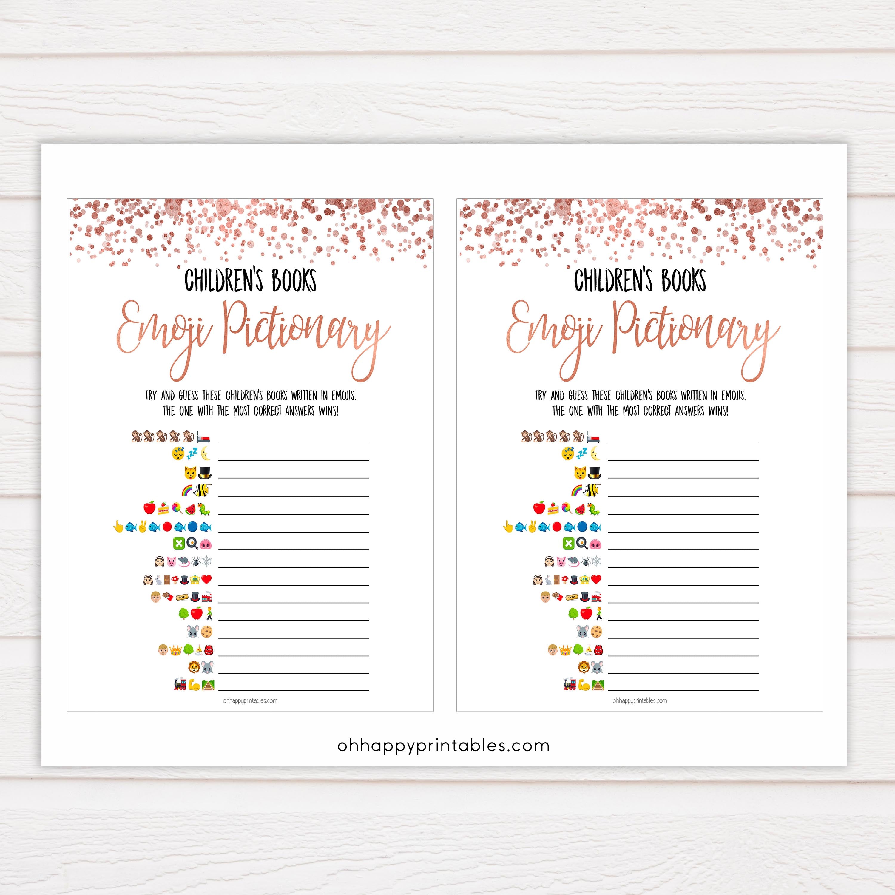 Rose Gold Childrens Books Emoji Pictionary, Childrens Book Emoji Game, Baby Emoji Pictionary, Printable Baby Shower Games, Baby Emoji , fun baby shower games, popular baby shower games