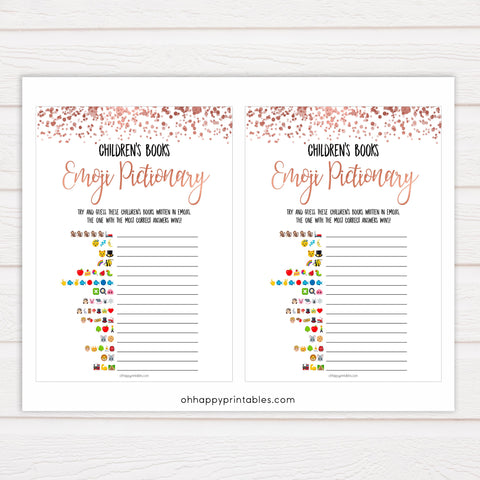 Rose Gold Childrens Books Emoji Pictionary, Childrens Book Emoji Game, Baby Emoji Pictionary, Printable Baby Shower Games, Baby Emoji , fun baby shower games, popular baby shower games