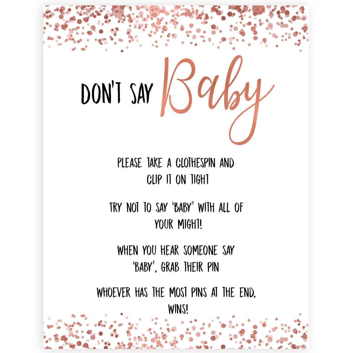 Dont say baby rose gold baby shower games, rose gold baby games, printable baby shower games, fun baby shower, popular baby shower games