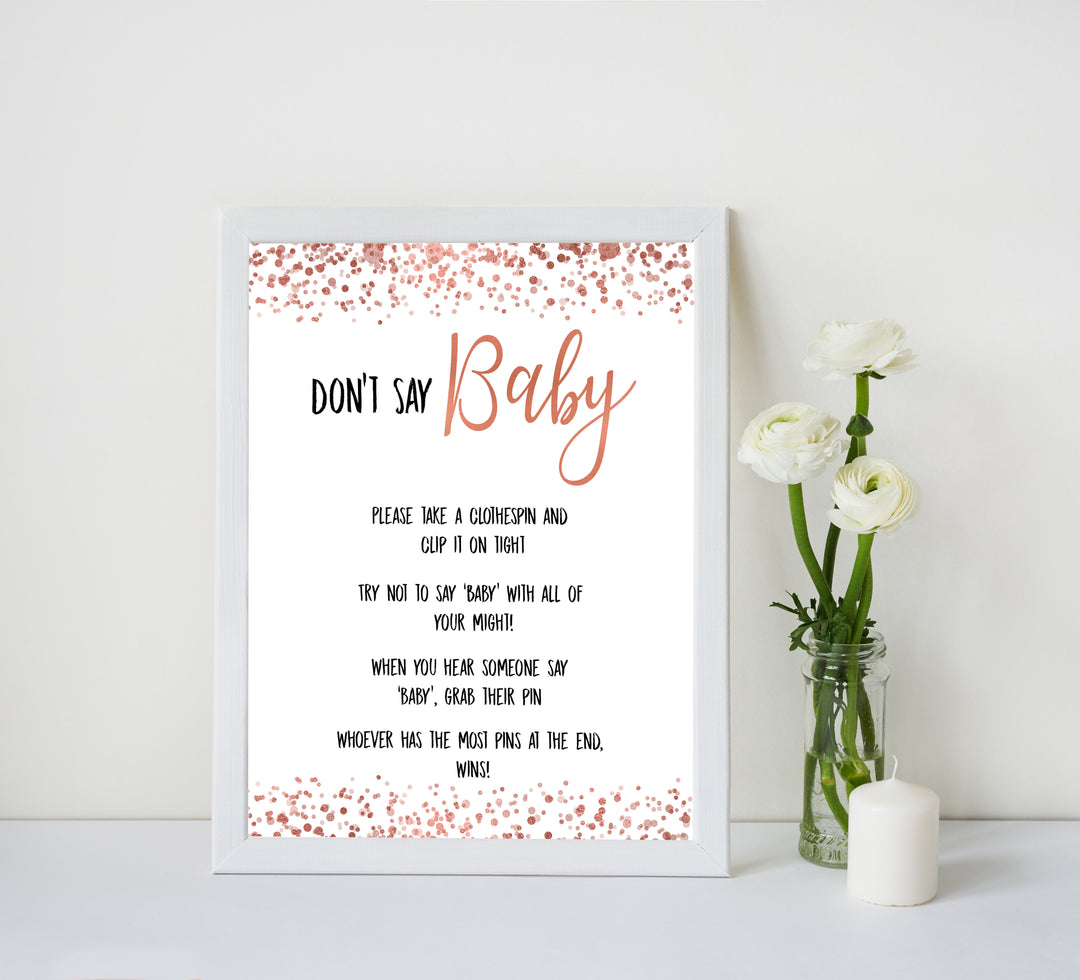 Dont say baby rose gold baby shower games, rose gold baby games, printable baby shower games, fun baby shower, popular baby shower games