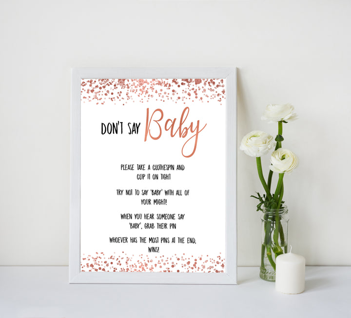 Dont say baby rose gold baby shower games, rose gold baby games, printable baby shower games, fun baby shower, popular baby shower games