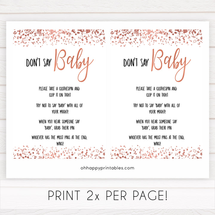 Dont say baby rose gold baby shower games, rose gold baby games, printable baby shower games, fun baby shower, popular baby shower games