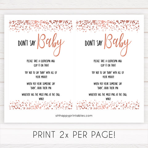 Dont say baby rose gold baby shower games, rose gold baby games, printable baby shower games, fun baby shower, popular baby shower games