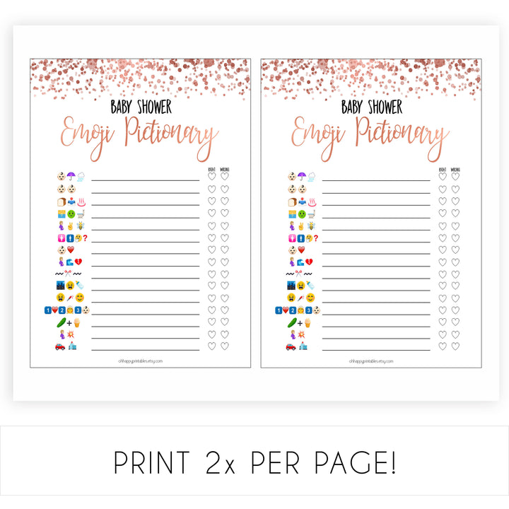 Rose Gold Emoji Pictionary Baby Shower Games, Gold Emoji Baby Shower Games, Rose Gold Emoji Pictionary, Baby Shower Emoji Game, Emoji printable baby shower game, fun baby shower games, popular baby shower games
