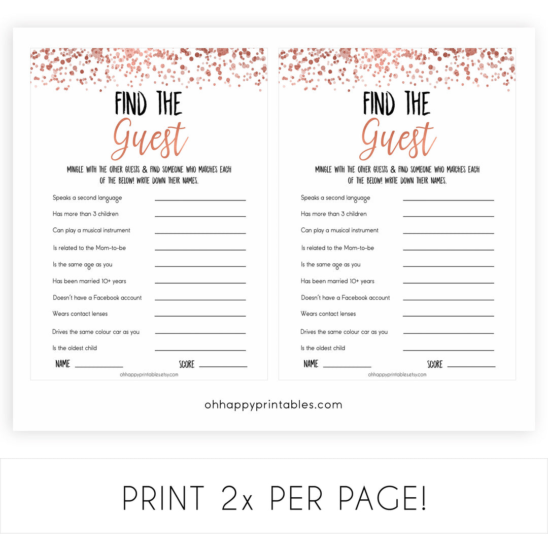Rose Gold Find The Guest Baby Shower Game,Find the Guest, Ice Breaker Game, Fun Baby Shower Games, Rose Gold Baby Shower, Find the Guest, printable baby shower games, fun baby shower games, popular baby shower games