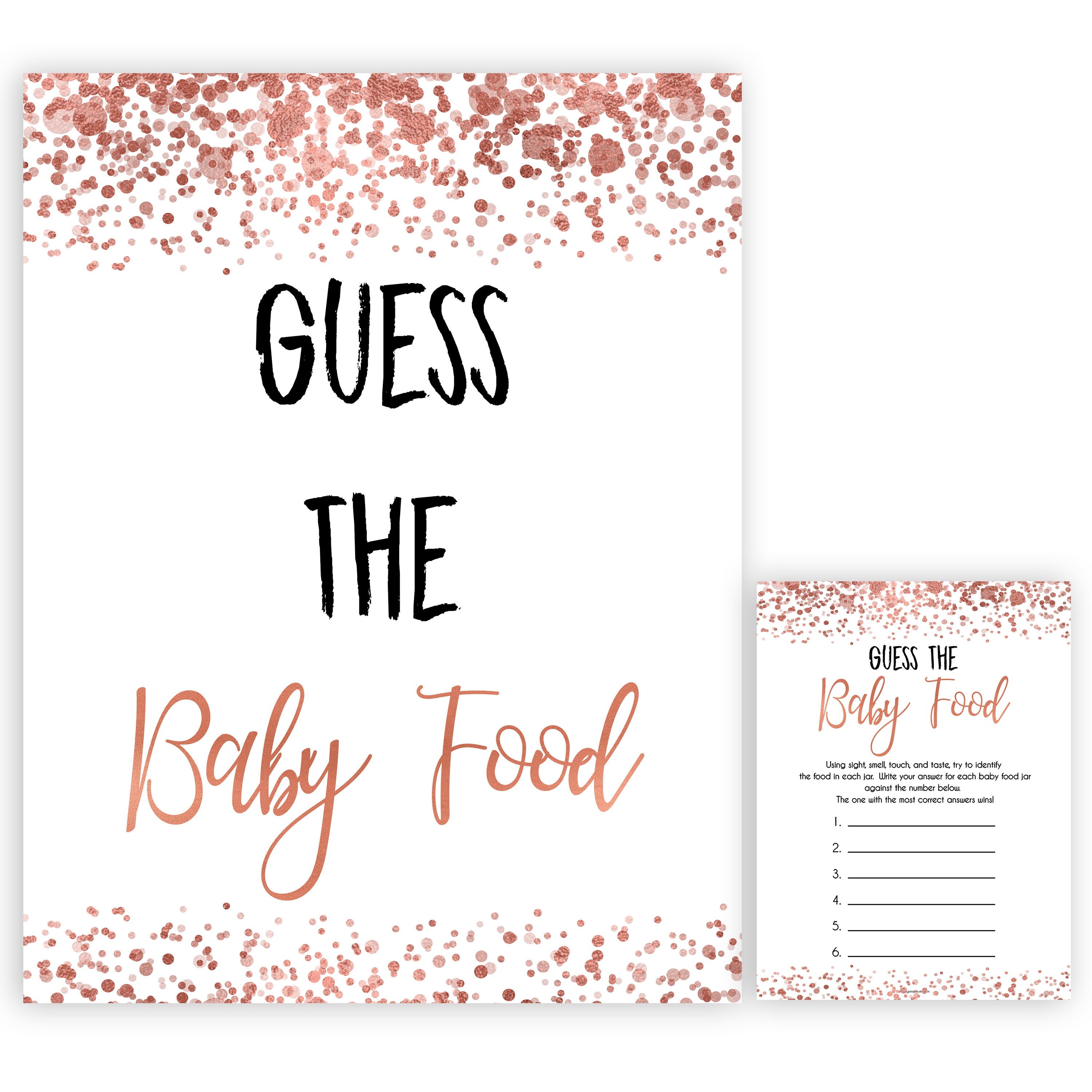 rose gold baby guess the baby food game, printable baby shower games, fun baby games, rose gold baby games, popular baby games