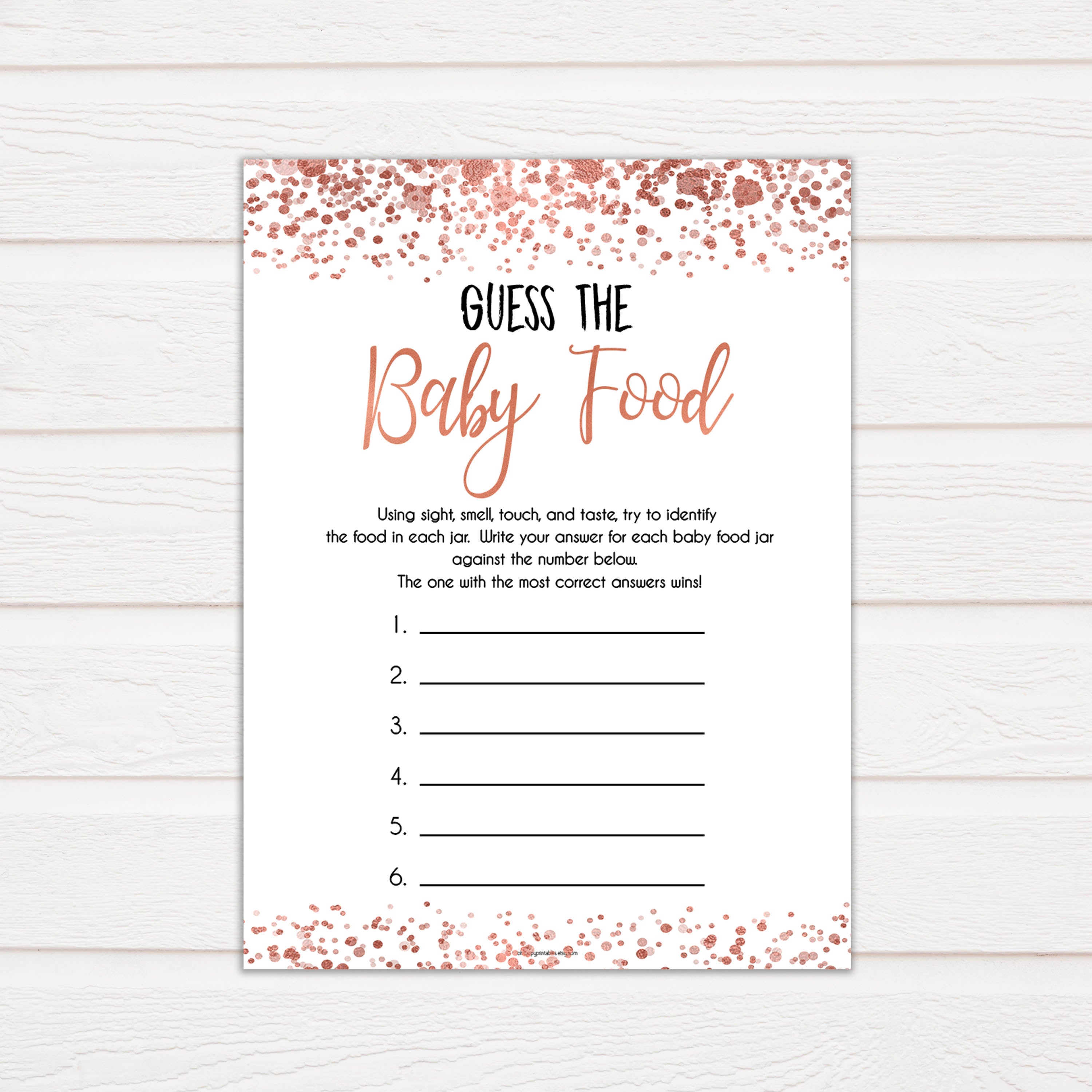 rose gold baby guess the baby food game, printable baby shower games, fun baby games, rose gold baby games, popular baby games