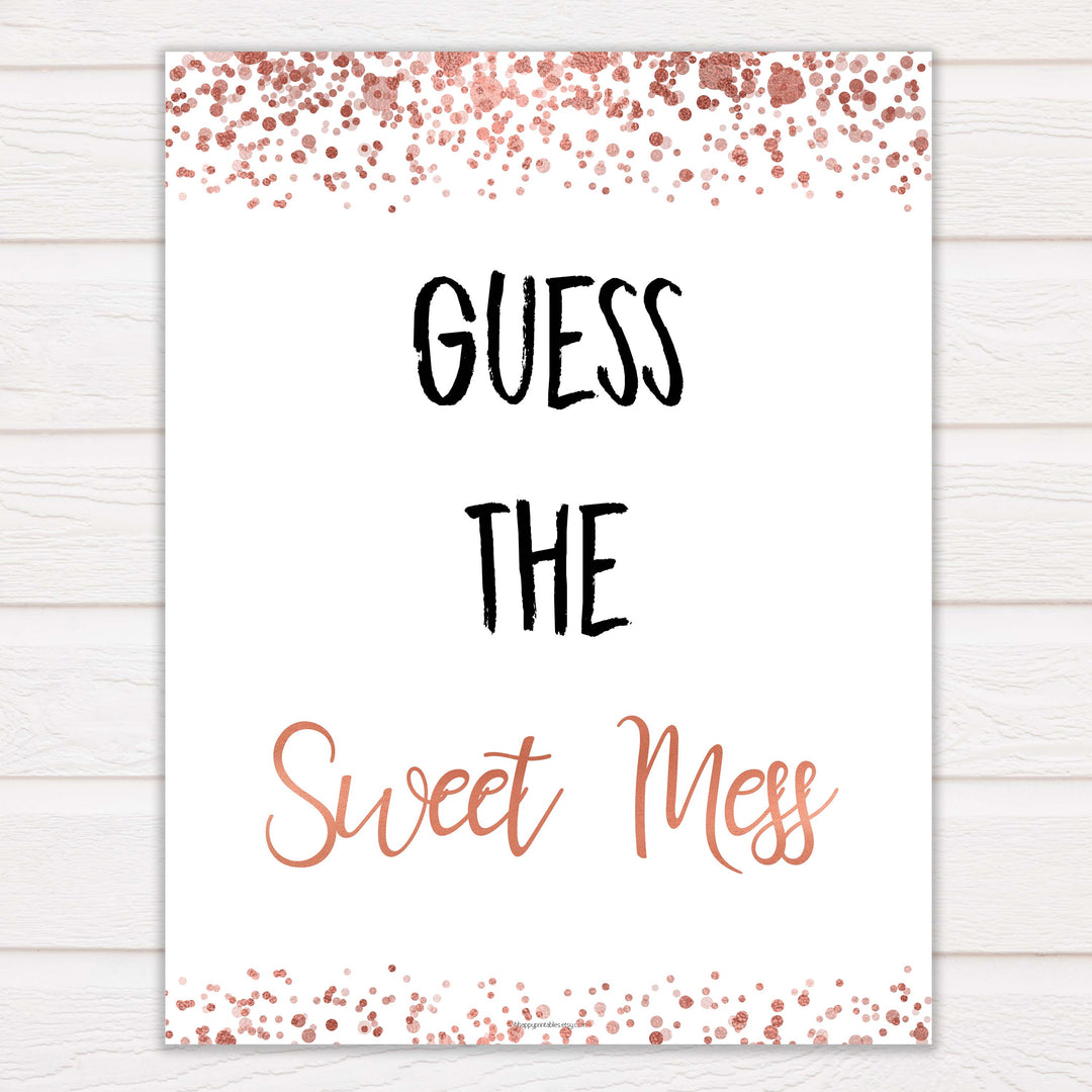 rose gold guess the sweet mess game, printable baby shower games, fun baby games, rose gold baby games, popular baby games