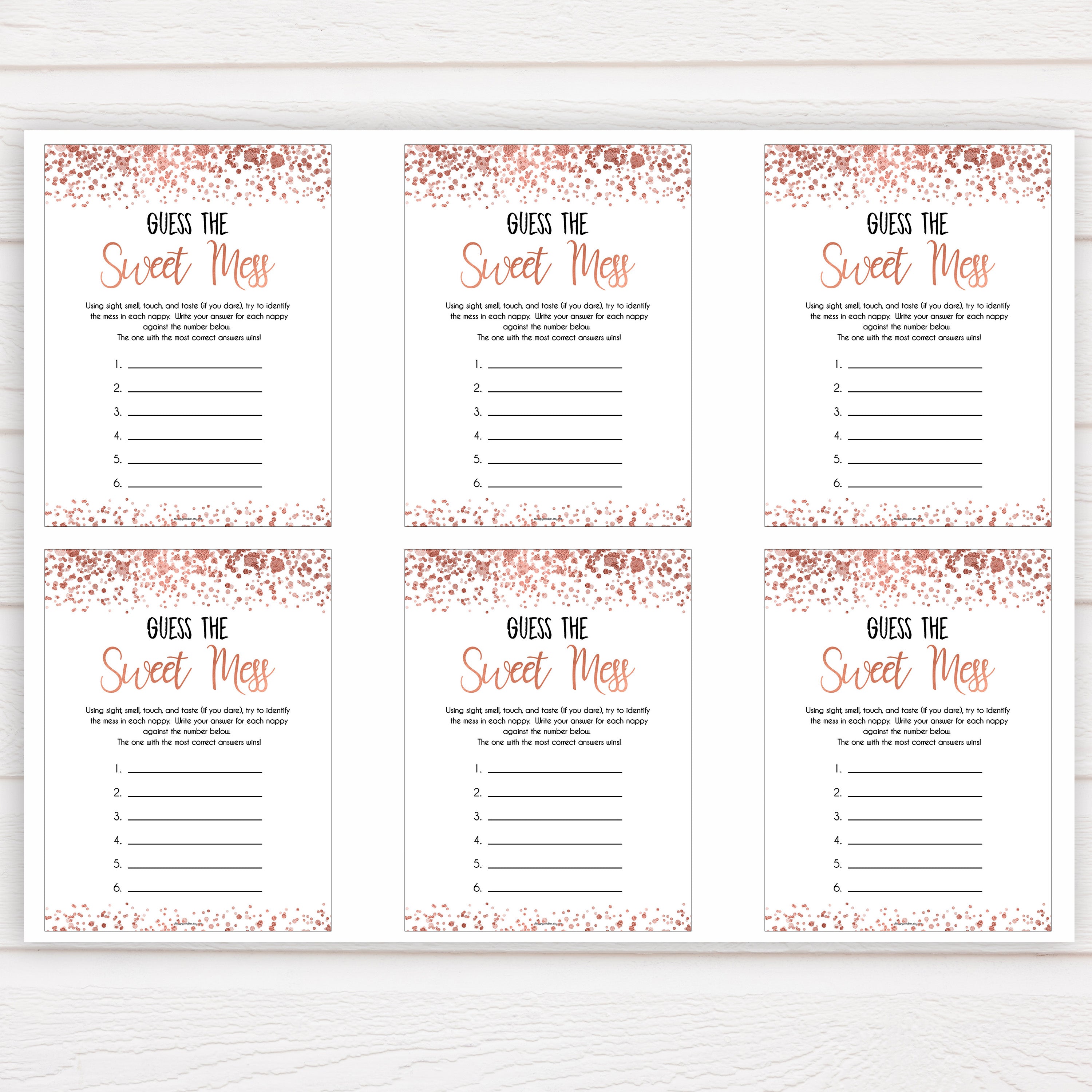rose gold guess the sweet mess game, printable baby shower games, fun baby games, rose gold baby games, popular baby games