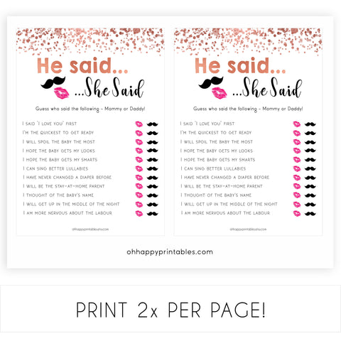ose Gold He Said She Said Baby Shower Game, Who Said it Game, Daddy or Mommy, Baby Shower Games, He Said She Said, He Said She Said Game, printable baby shower games, fun baby shower games, popular baby games