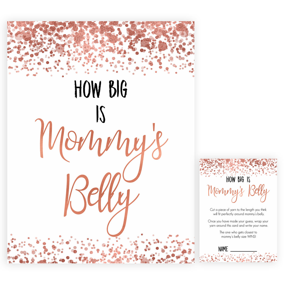 How Big Is Mommy's Belly in Rose Gold, Mommys Belly Game, Baby Shower Games, Rose Gold Baby Games, Guess Mommys Belly, Funny Baby Game, printable baby shower games