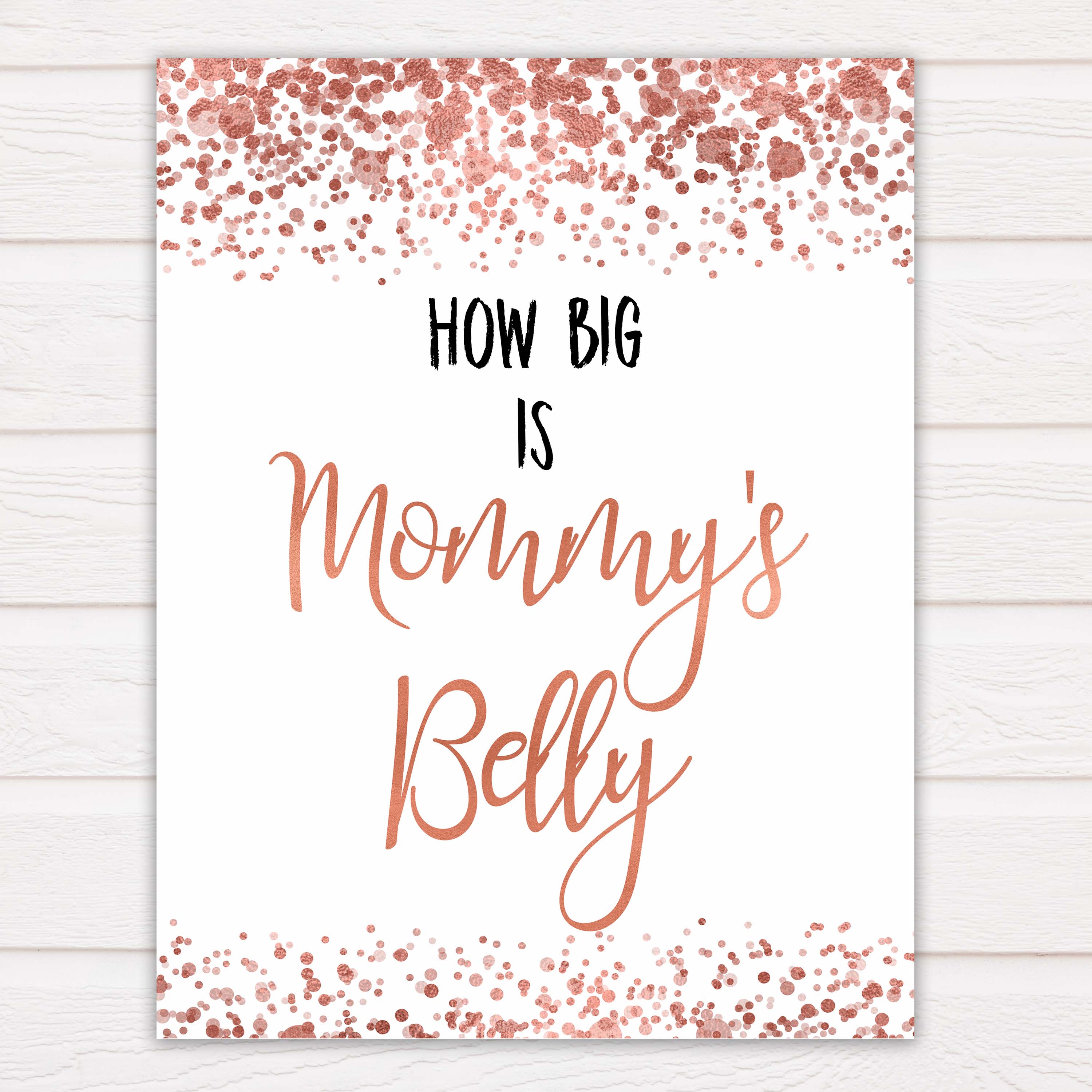How Big Is Mommy's Belly in Rose Gold, Mommys Belly Game, Baby Shower Games, Rose Gold Baby Games, Guess Mommys Belly, Funny Baby Game, printable baby shower games