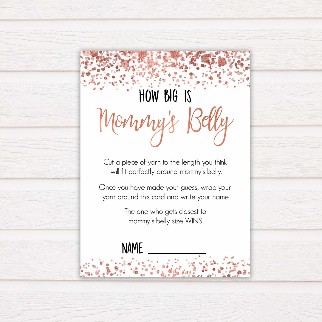 How Big Is Mommy's Belly in Rose Gold, Mommys Belly Game, Baby Shower Games, Rose Gold Baby Games, Guess Mommys Belly, Funny Baby Game, printable baby shower games