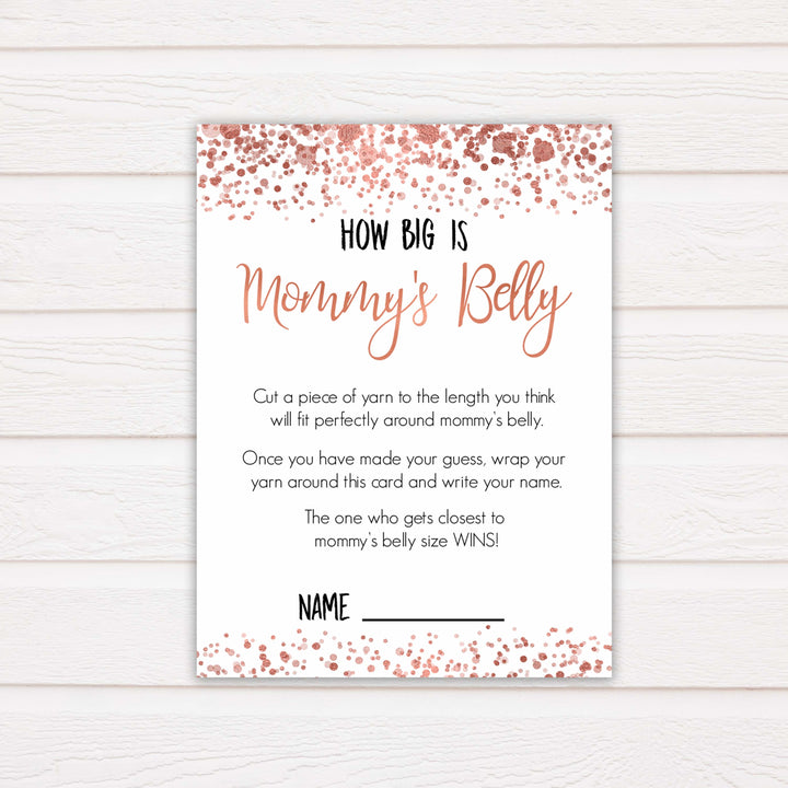 How Big Is Mommy's Belly in Rose Gold, Mommys Belly Game, Baby Shower Games, Rose Gold Baby Games, Guess Mommys Belly, Funny Baby Game, printable baby shower games