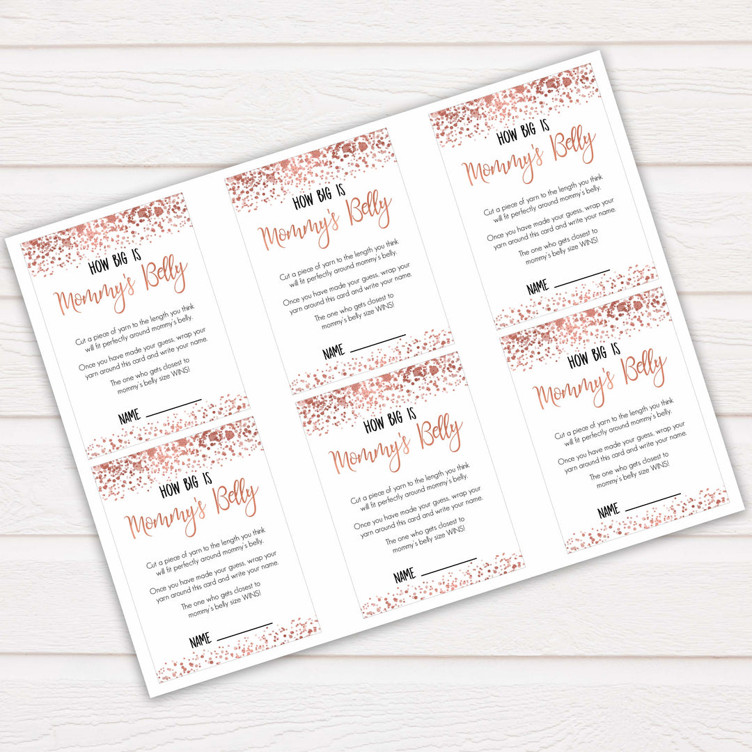 How Big Is Mommy's Belly in Rose Gold, Mommys Belly Game, Baby Shower Games, Rose Gold Baby Games, Guess Mommys Belly, Funny Baby Game, printable baby shower games